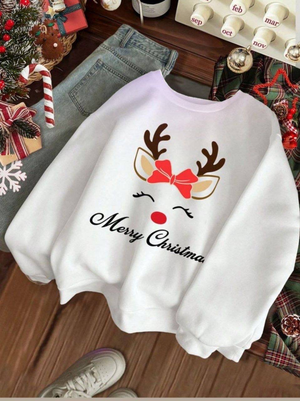 Me3335 Christmas print long sleeve round neck women’s casual hoodie